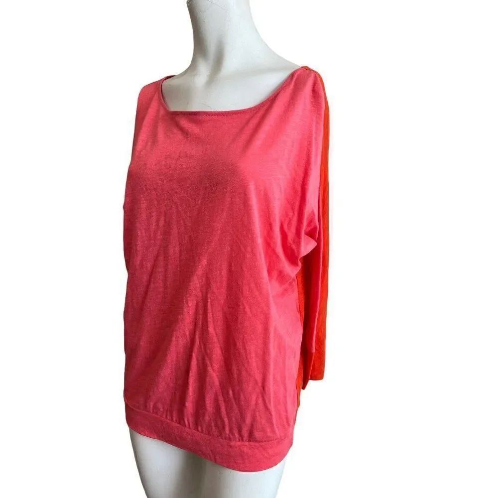 Ann Taylor LOFT Medium Top Pink Orange Color Block Blouse Tunic Shirt 3/4 Sleeve